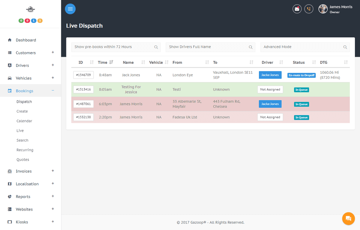 MI-WAY fleet management dispatch dashboard